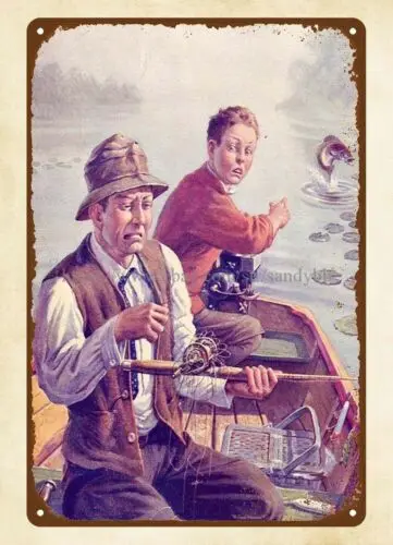 1923 NATIONAL SPORTSMAN magazine cover father son fishing metal tin sign