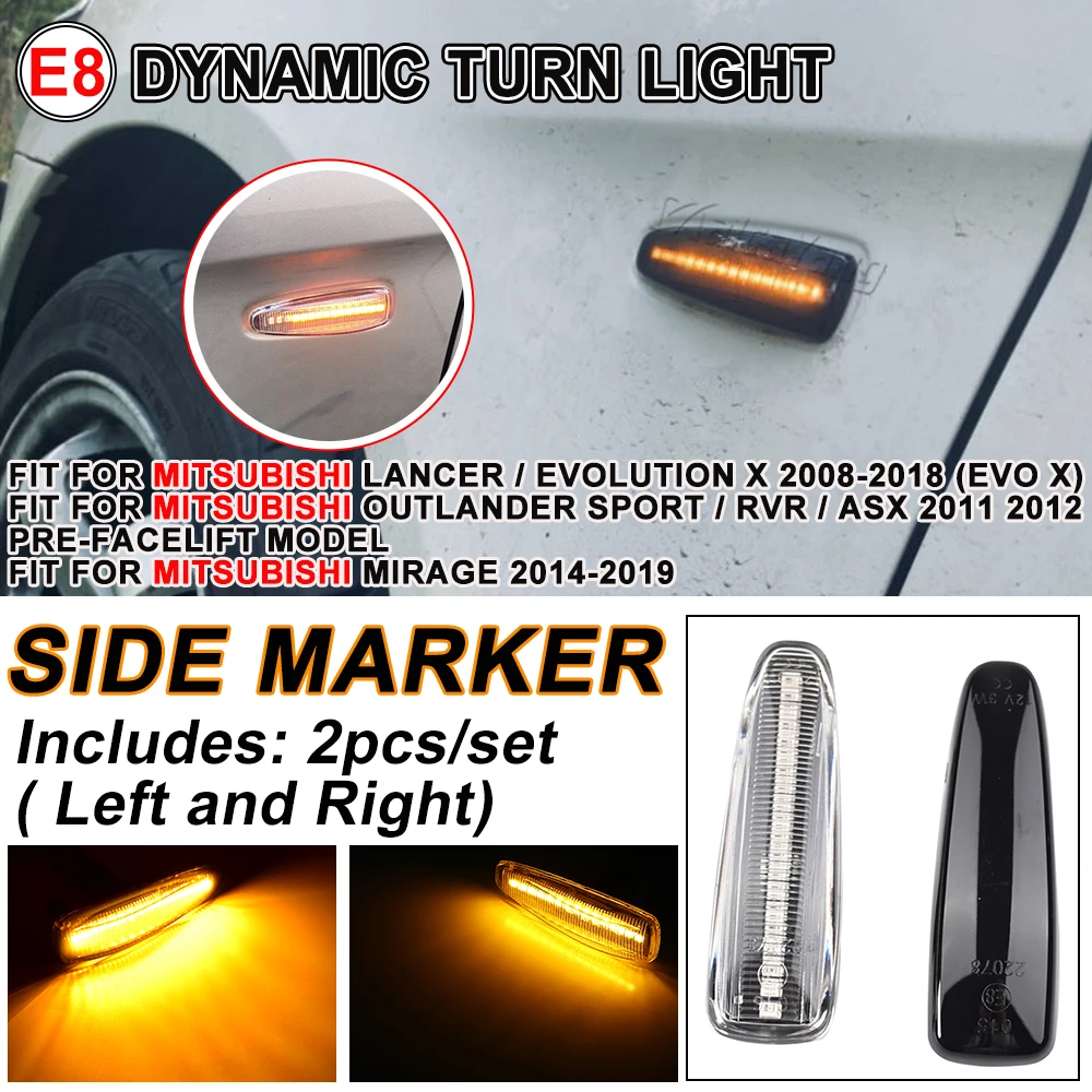 LED Dynamischer Blinker Seitenmarkierungsleuchte Sequentiell für Mitsubishi Lancer Evolution Evo X Outlander Sport RVR ASX Mirage 2014+ – Detail 12