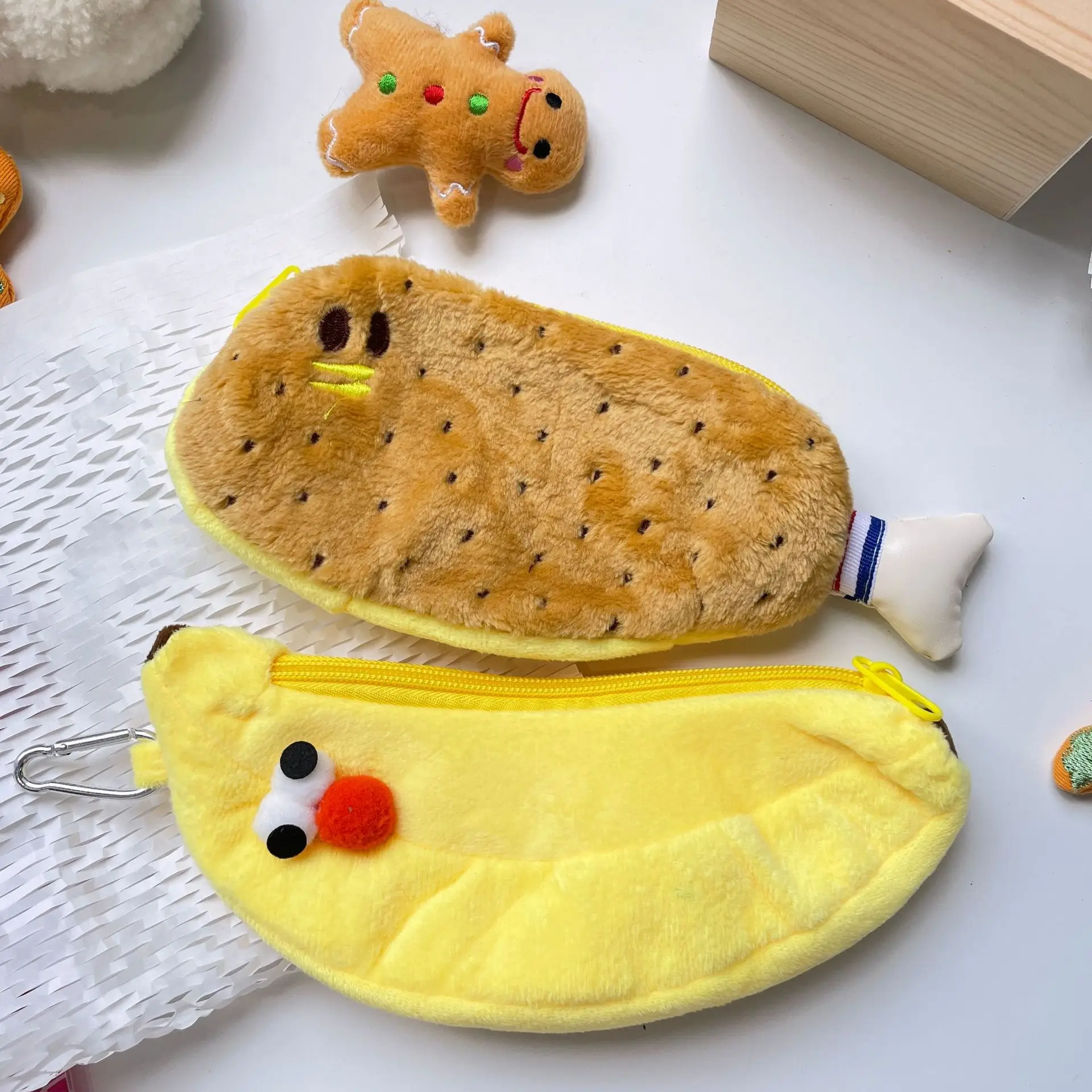 Children's Student Stationery Pencil Bag Cartoon Kawaii Simulation Chicken Legs Banana Plush Storage Portable Bag Ins Pen Pouch