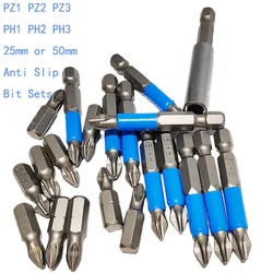 Anti Slip Screwdriver Bit Sets, aço de liga, impacto elétrico, ímã S2, PZ1, PZ2, PZ3, S2, 50, 25mm, PH1, PH2, PH3, 12pcs