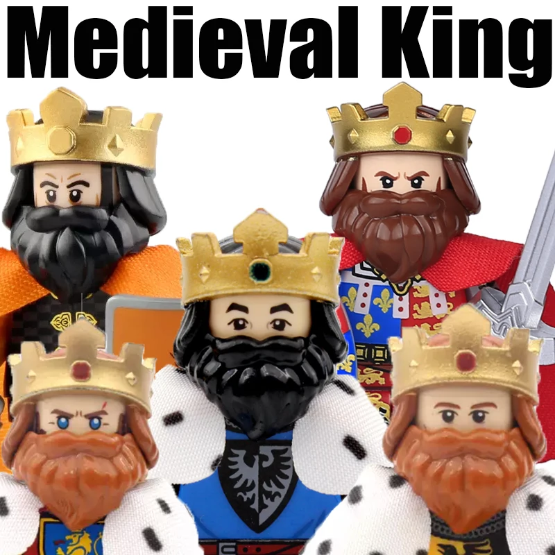 MOC Medieval King Building Blocks Army Castle Crow Red Lion Black Eagle Knight Soldier Figures Swords Shield Weapon Bricks Toys