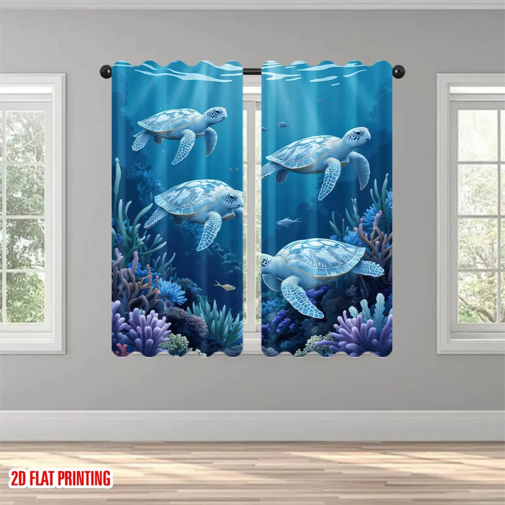 2D flat printing 2pcs Curtains Sea Turtles Underwater Journey Digital Printed Polyester Drapes Family Party for living room