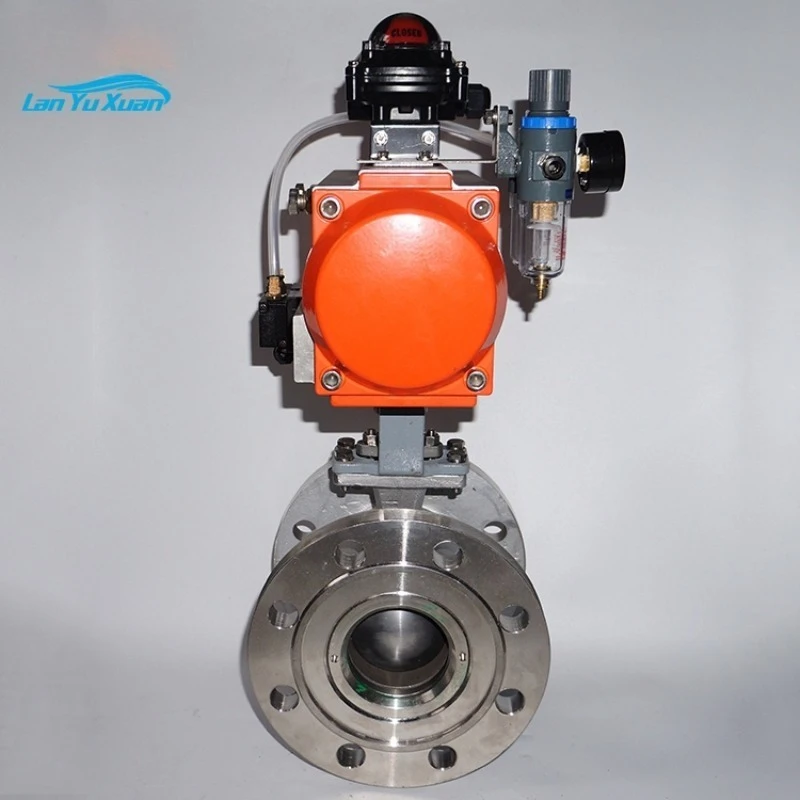 บอลวาล์วนิวแมติกแบบใช้มอเตอร์ไฟฟ้า WCB สูง ชนิด V ปรับการเชื่อมต่อหน้าแปลนควบคุมวาล์วผีเสื้อ