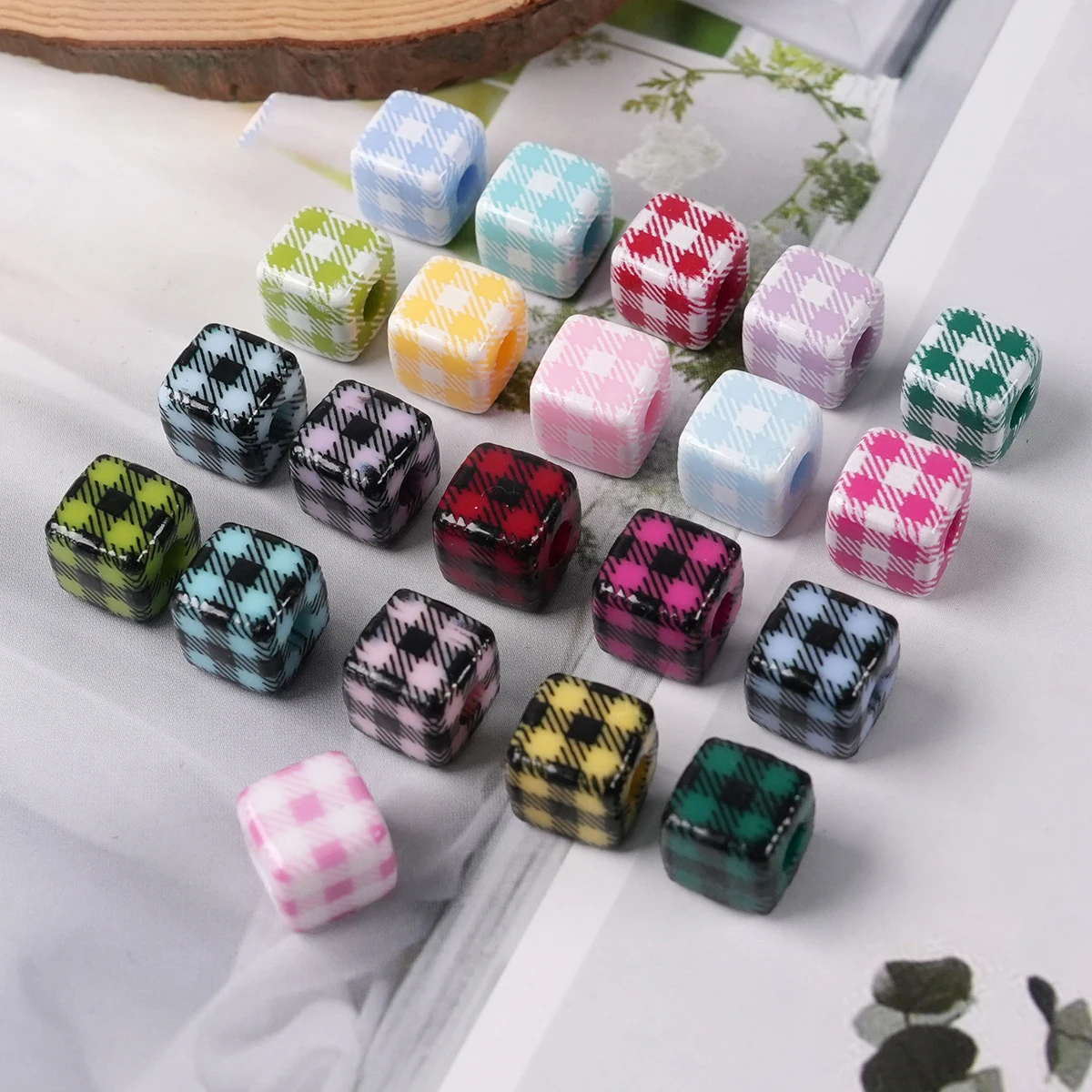10/20pcs/lot Acrylic Black White Plaid Print Small Square Geometric Beads For DIY Bracelets Necklaces Jewelry Making Accessories