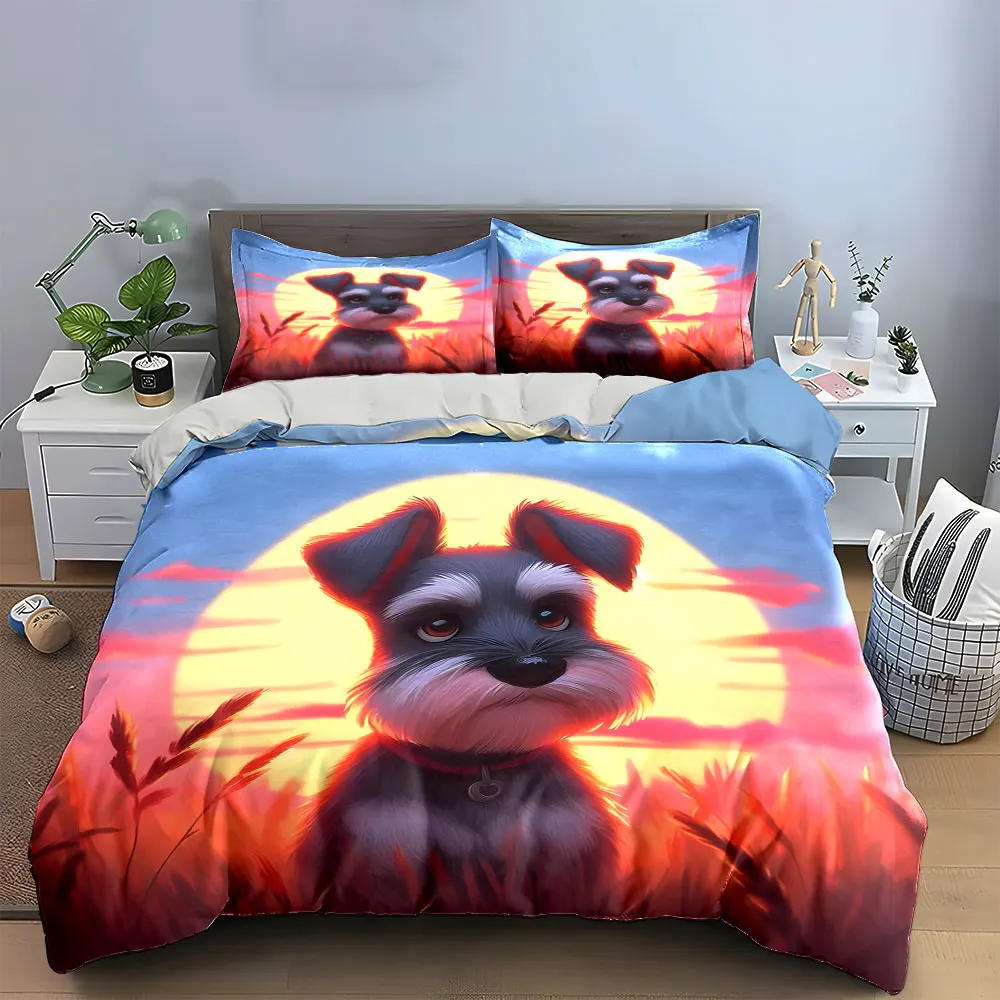 Sunset Dog Decor Set Bedding Set with 1 Duvet Cover 2 Pillowcases Single Double King Queen, Gift