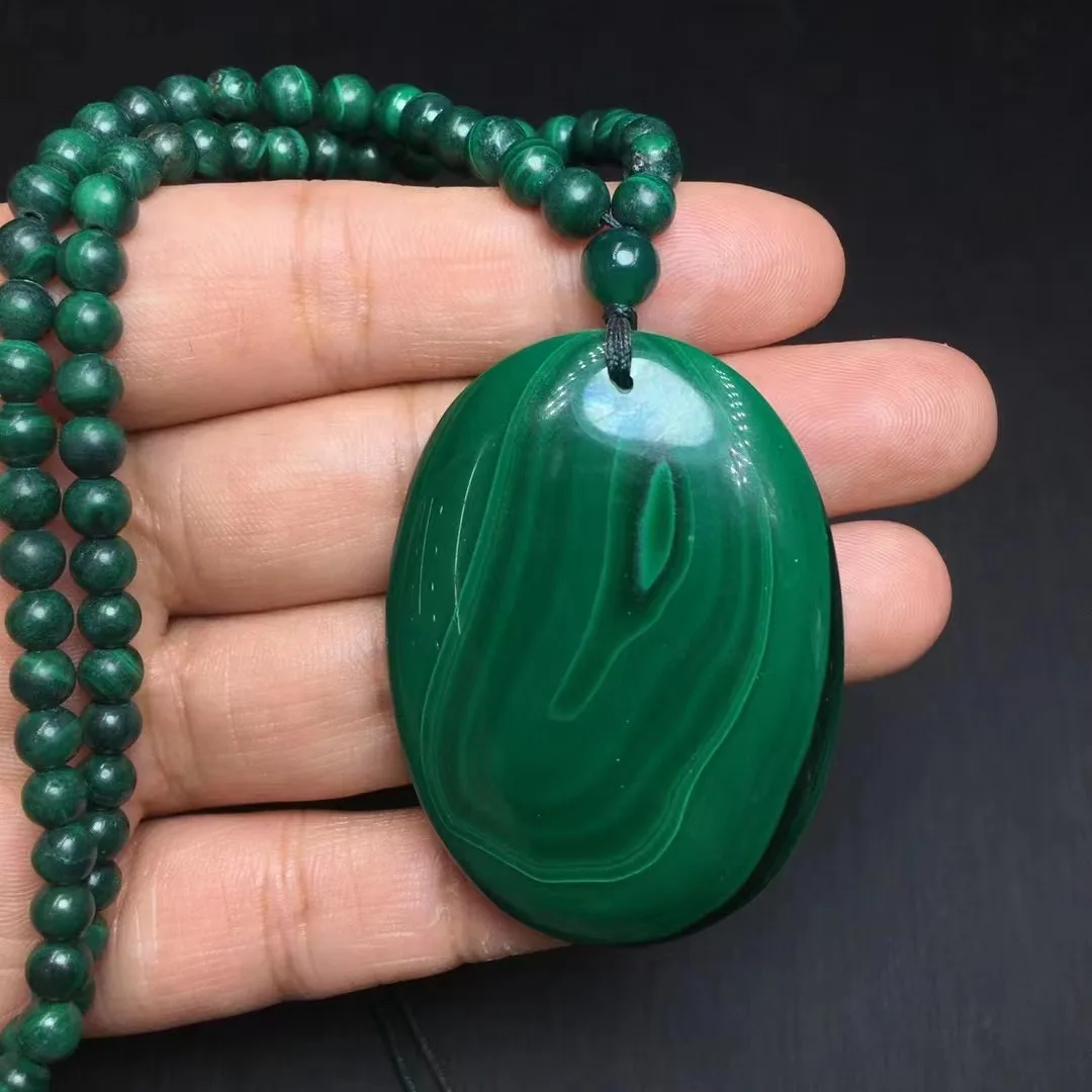 Unit One Piece High Quality Natural Malachite Crystal Healing Pendant With Malchite Bead Chain