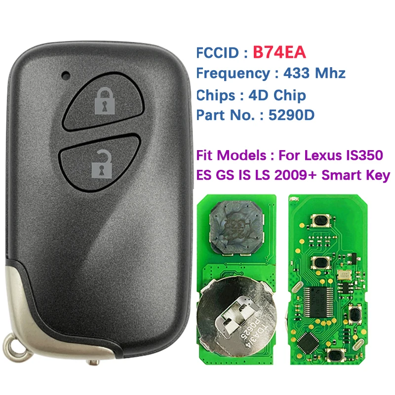 

CN052048 Aftermarket 2 Button Smart Key Keyless Go Entry Remote 4D Chip 433Mhz 5290D For Lexus CT200H RX350 RX450H