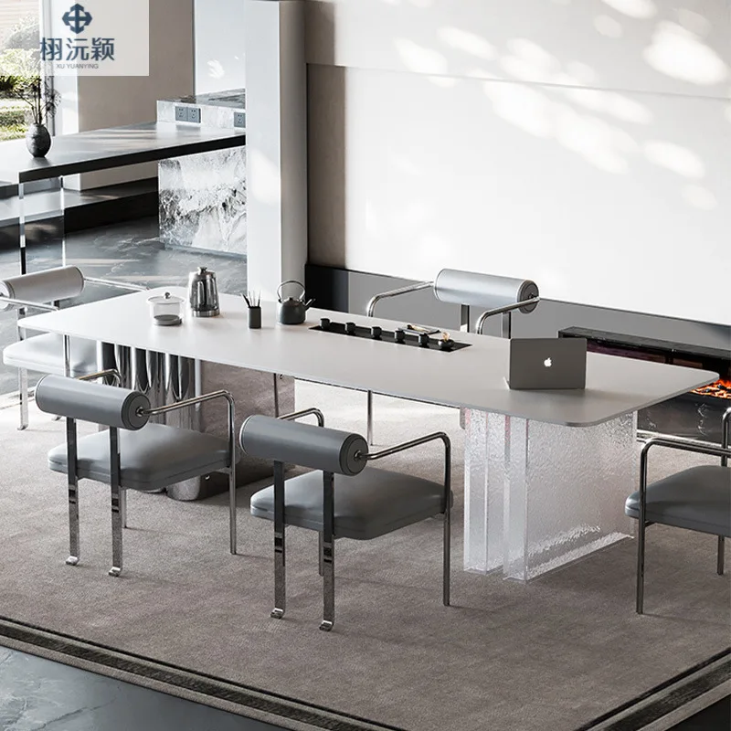 Rock slab tea table, desk integrated dual-purpose office Kung Fu tea drinking tea table and chair combination