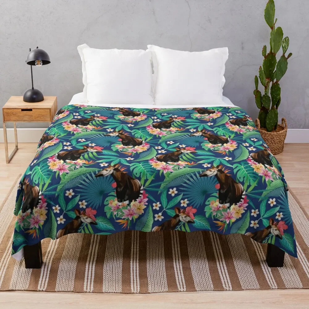 

Tropical Rainforest Okapi Throw Blanket Furry Beach Blankets
