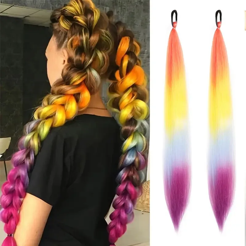 26inch synthetic braided ponytail with rubber band omber red green christmas hair accessorties for women girls