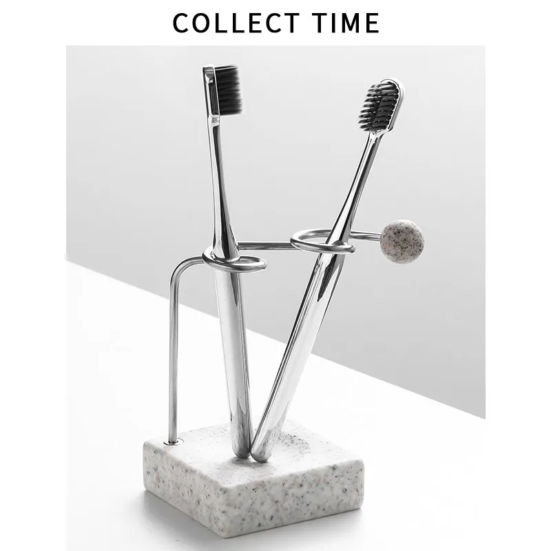 Granite Toothbrush Holder, Light Luxury Stainless Steel Toothbrush Storage Rack, Bathroom Couple Toothbrush Holder Storage