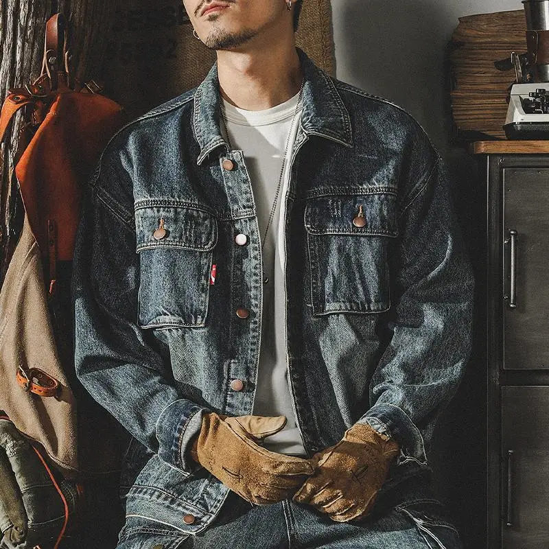 

GELITAYIN Denim Jackets Man Blue Vintage Cargo Oversize Cowboy Coat For Men Low Price Trendy Cost Of Fabric Aesthetic Designer C