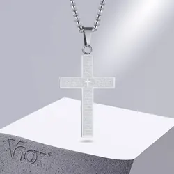 Vnox Christian Bible Cross Pendant Necklaces for Men, Stainless Steel Metal Religious Prayer Statement Collar Jewelry