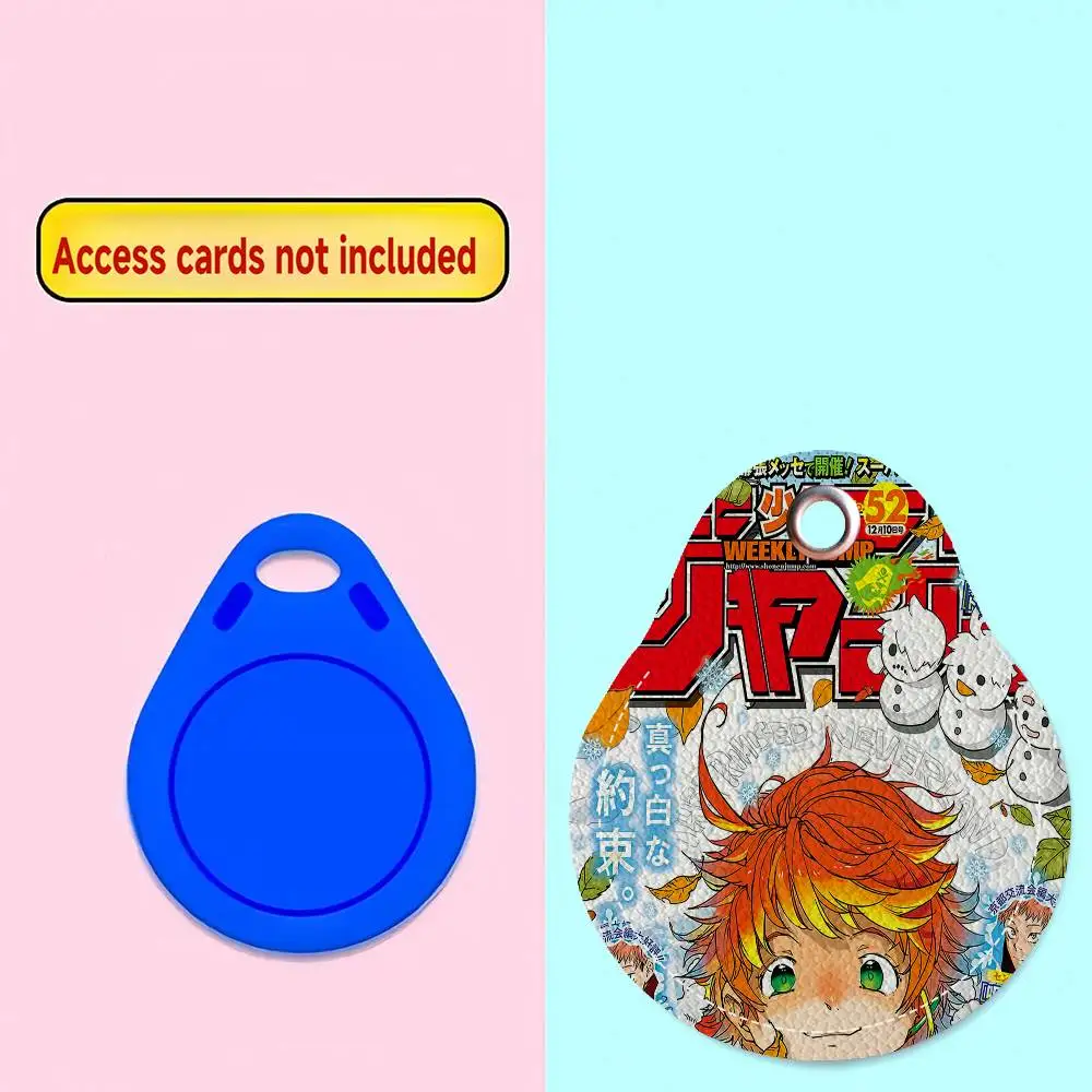 The Promised Neverland Anime 1PCS PU Leather Keychain Protective Case Door Lock Access Control Tags Card Bag Key Tag Ring.