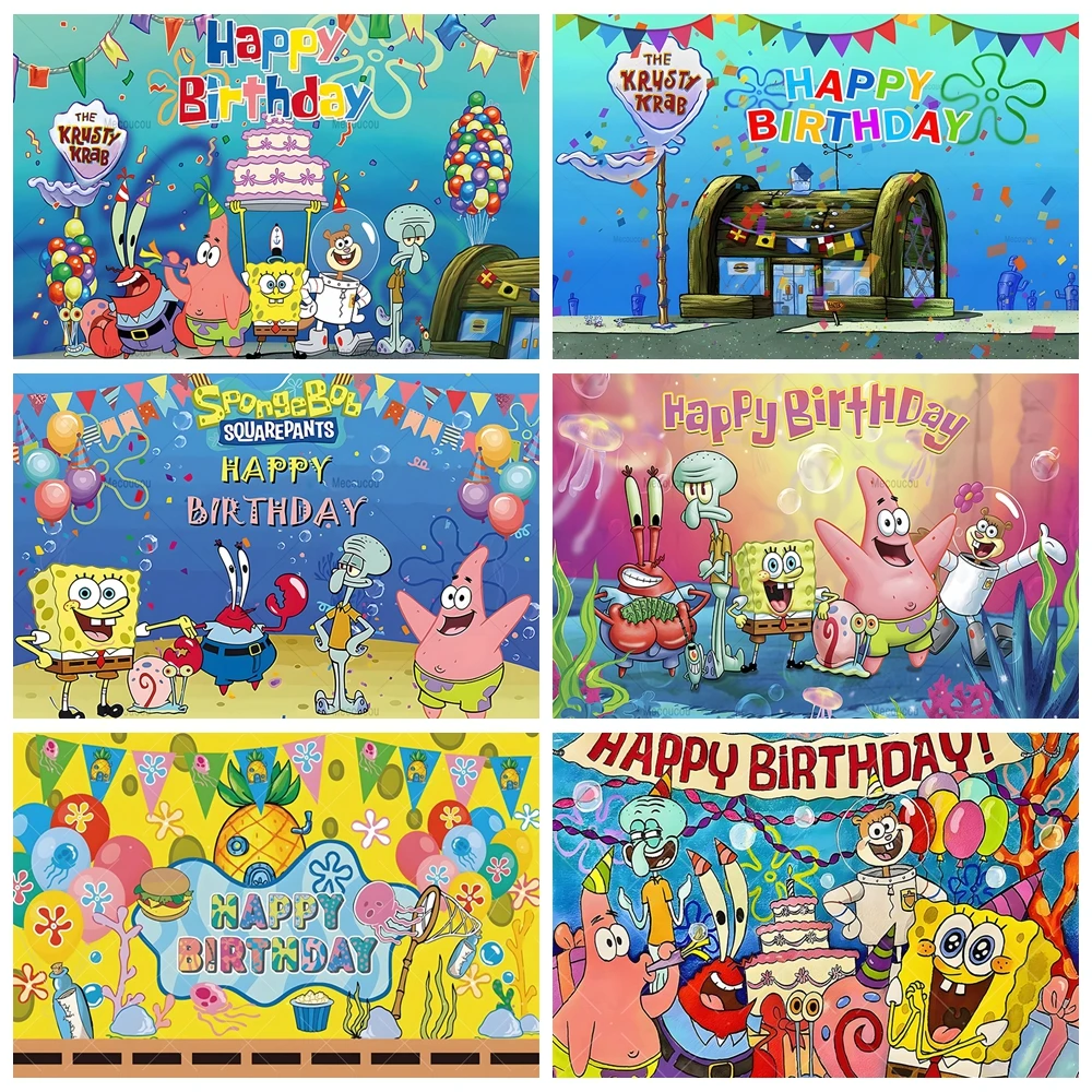 SpongeBob SquarePants Photo Backdrop Customized Cartoon Children's Birthday Party Baby Shower Banner Decoration Photography Prop