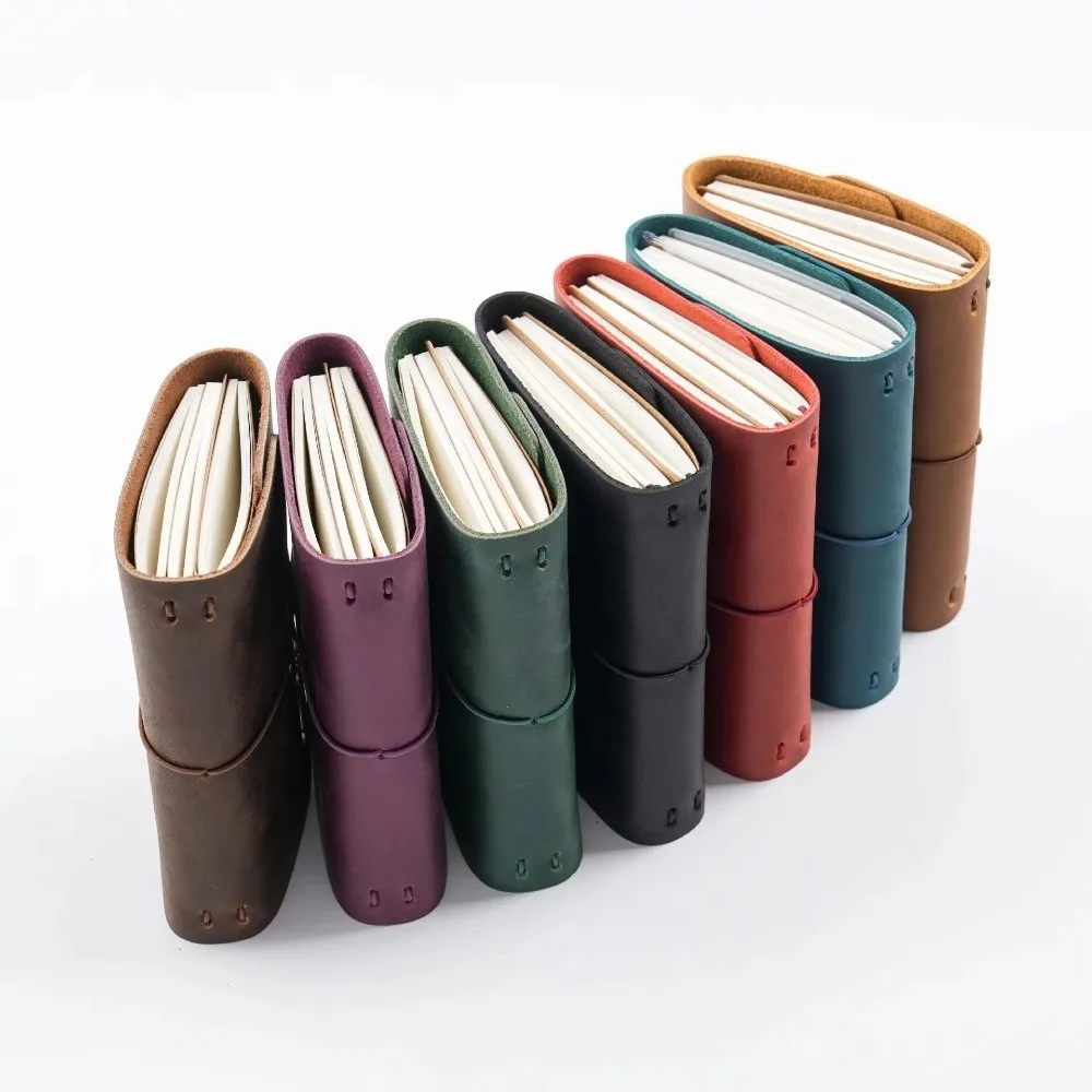 Handmade Retro Passport Travel Notebook Tri-fold Refillable Design Traveler Notebook Loose-leaf Pages Genuine Leather Sketchbook