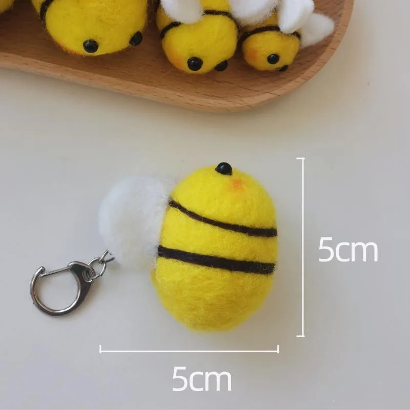 5CM Kawaii Honeybee Wool Felt Key Ring Plush Animals Keychain Wool Felt Doll Keychains Bag Pendant For Girls Women Miniature Bee