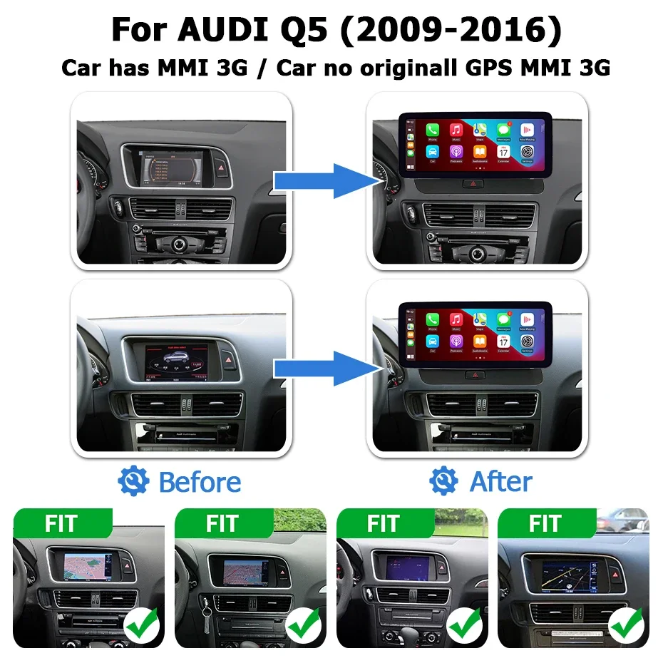 12,5' Linux Android Auto Autoradio 1920*720P Multimedia-Player-Bildschirm für Audi Q5 2009-2016 Carplay Bluetooth Navigation 2 DIN – Detail 1