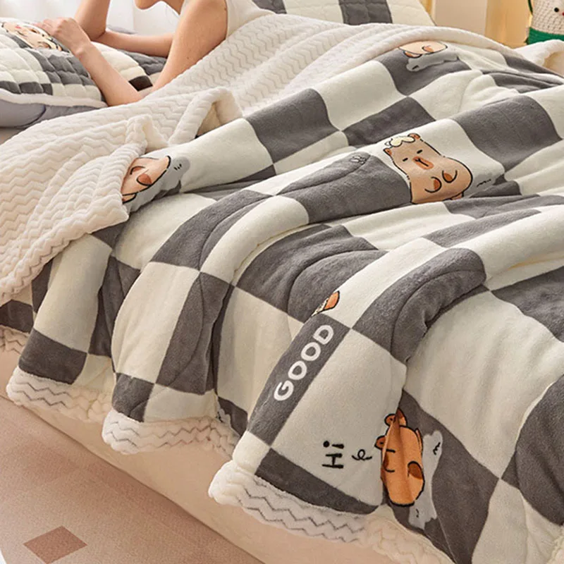 

Зимнее толстое трехслойное стеганое одеяло, молочная фланель, многофункциональные теплые одеяла для дома, чехол для одного дивана с мультяшным принтом