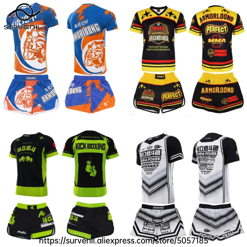 

Muay Thai Shorts MMA T Shirt Boxing Training Suit Mens Womens Fitness Gym Fight Kickboxing Pants Bjj Rashguard Martial Arts Set