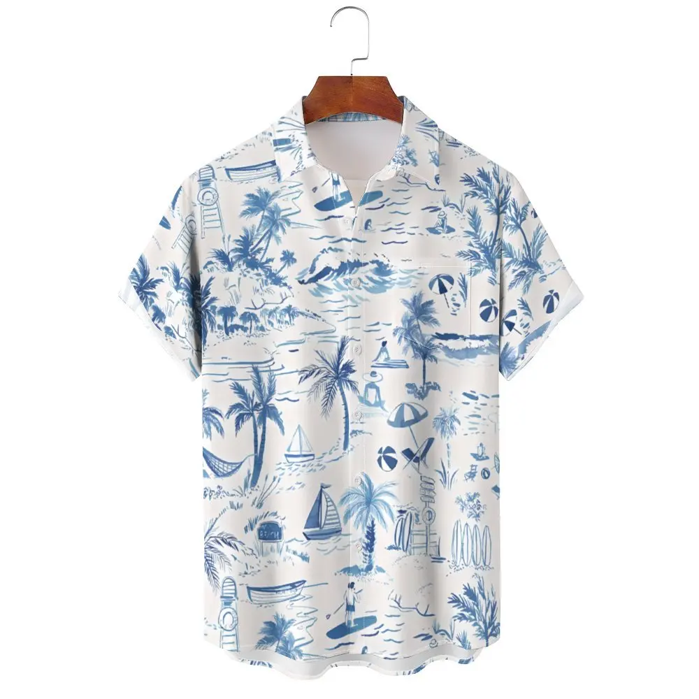 

2024 Sailing World Graphic 3D Print Men's Vintage Shirt Fashion Casual Hawaiian Beach Style Summer Oversized Shirts for Men