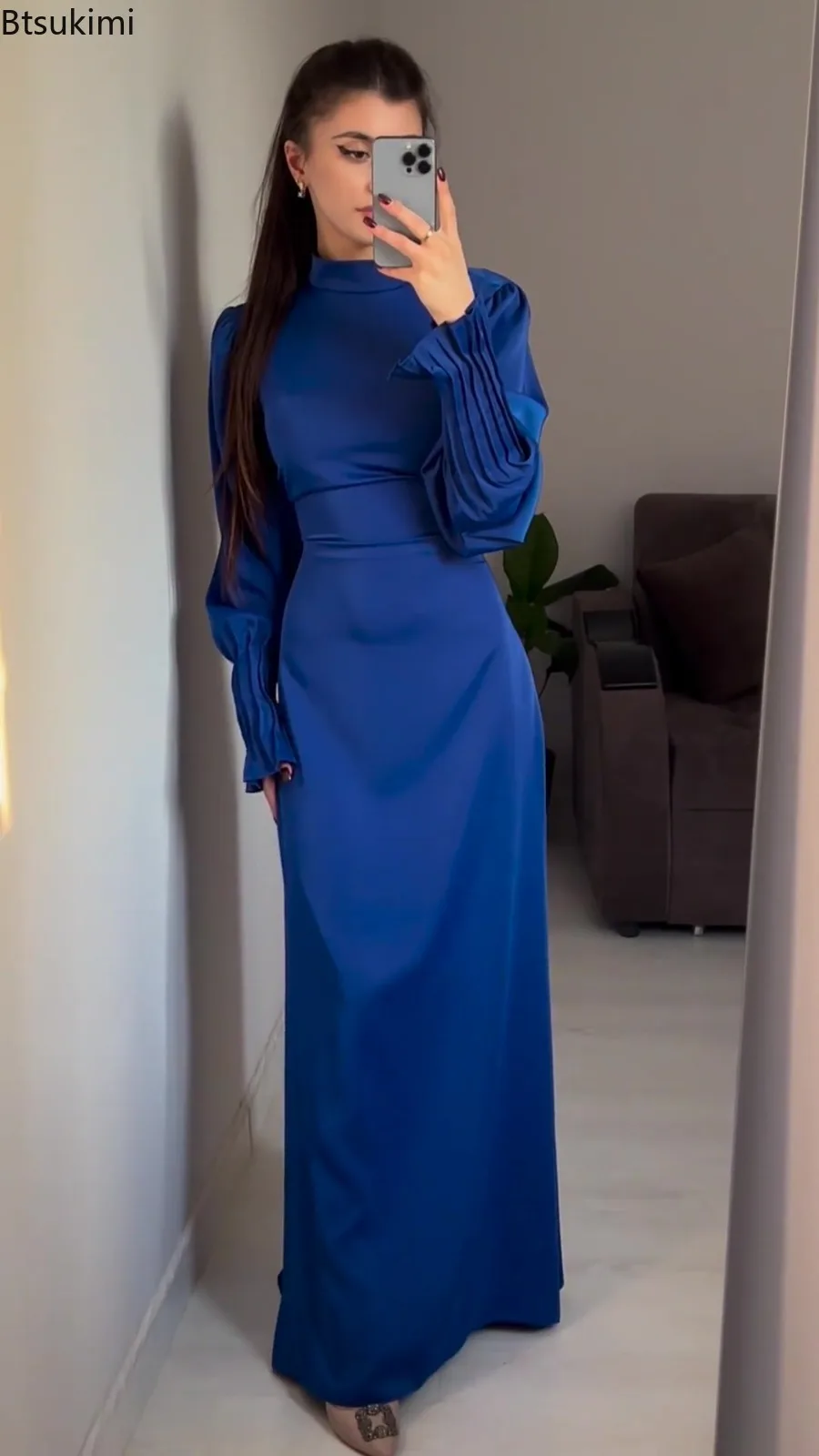 

Eid Muslim Dresses Spring Women's Fashion Abaya Elegant Palace Style Satin Party Dress Ramadan Morocco Kaftan Arabic Dubai Robe