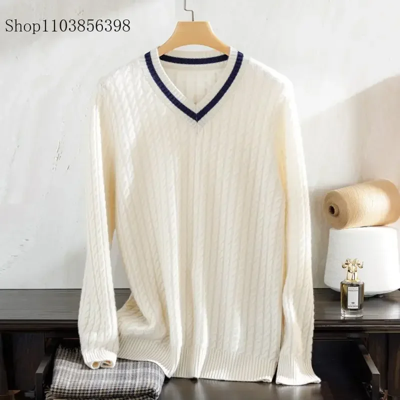 Autumn Winter Men's Sweater V-neck Pullover Tops Male Long Sleeve Twist Sweaters Tops Men Brand Knitted Jumpers Knitwear 6XL