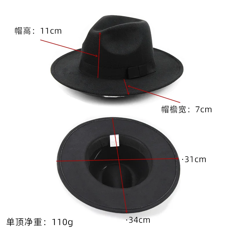European American Street Style Cap Wool British Retro Jazz Caps Kids Big-brimmed Top Hats Felt Hat Versatile Shade view 2