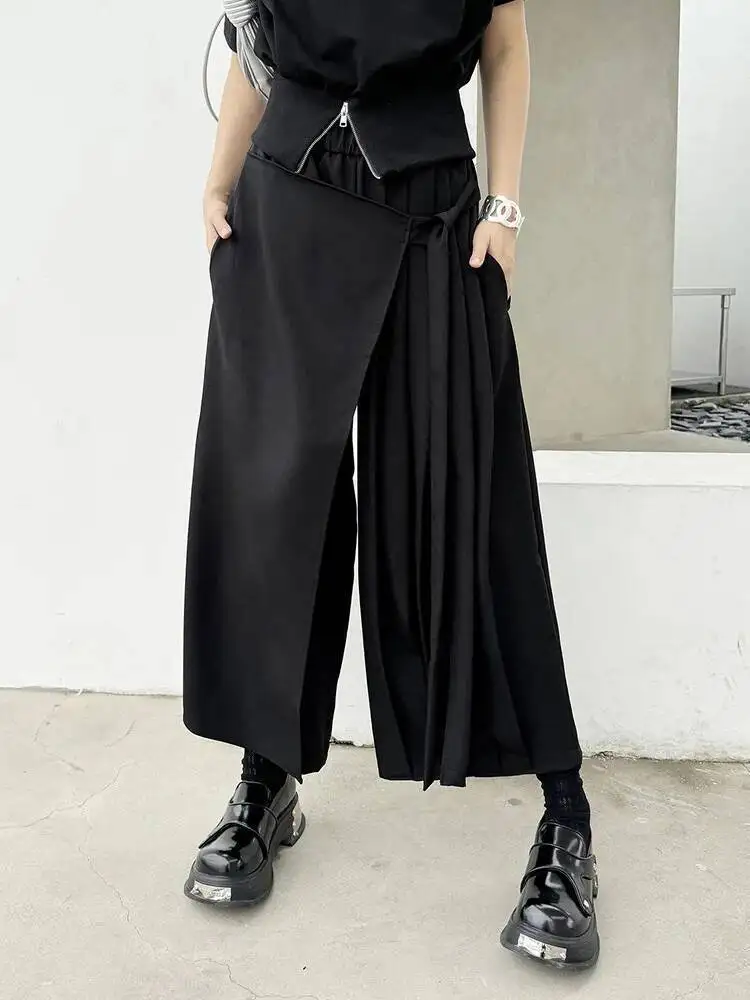 

Black High Elastic Waist Bandage Pleated Long Wide Leg Pants New Trousers Women Fashion Spring Autumn 2026 1DH90K0