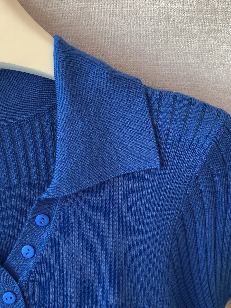 Klein Blue Ne Ice Silk T-Shirt Korean Sle Strickpullover Leichter Luxus Damen Faion Summer Pendeln Wind