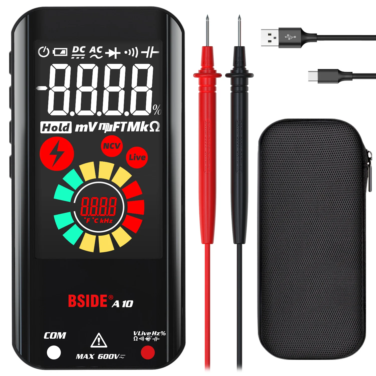 

BSIDE A10 Digital Multimeter Color LCD Rechargeable Pocket Smart Voltmeter Capacitor Diode Ohm Hertz Duty Cycle Voltage Tester