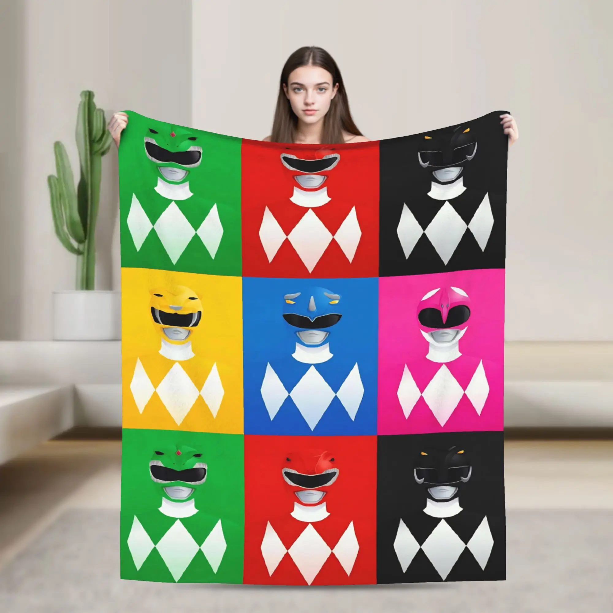 MMPR Cartoon Flannel Blankets Power R-Ranger Creative Throw Blanket for  Sofa Bedding Lounge 150*125cm Plush Thin Quilt