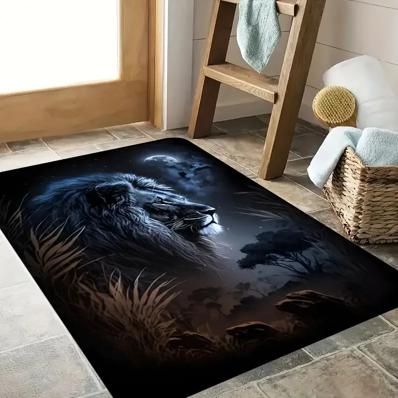 Starry Night Lion Floor Mat - Creative Golden Animal Design Area Rug - Indoor Home Decor Bedroom Living Room Laundry Carpet Rug