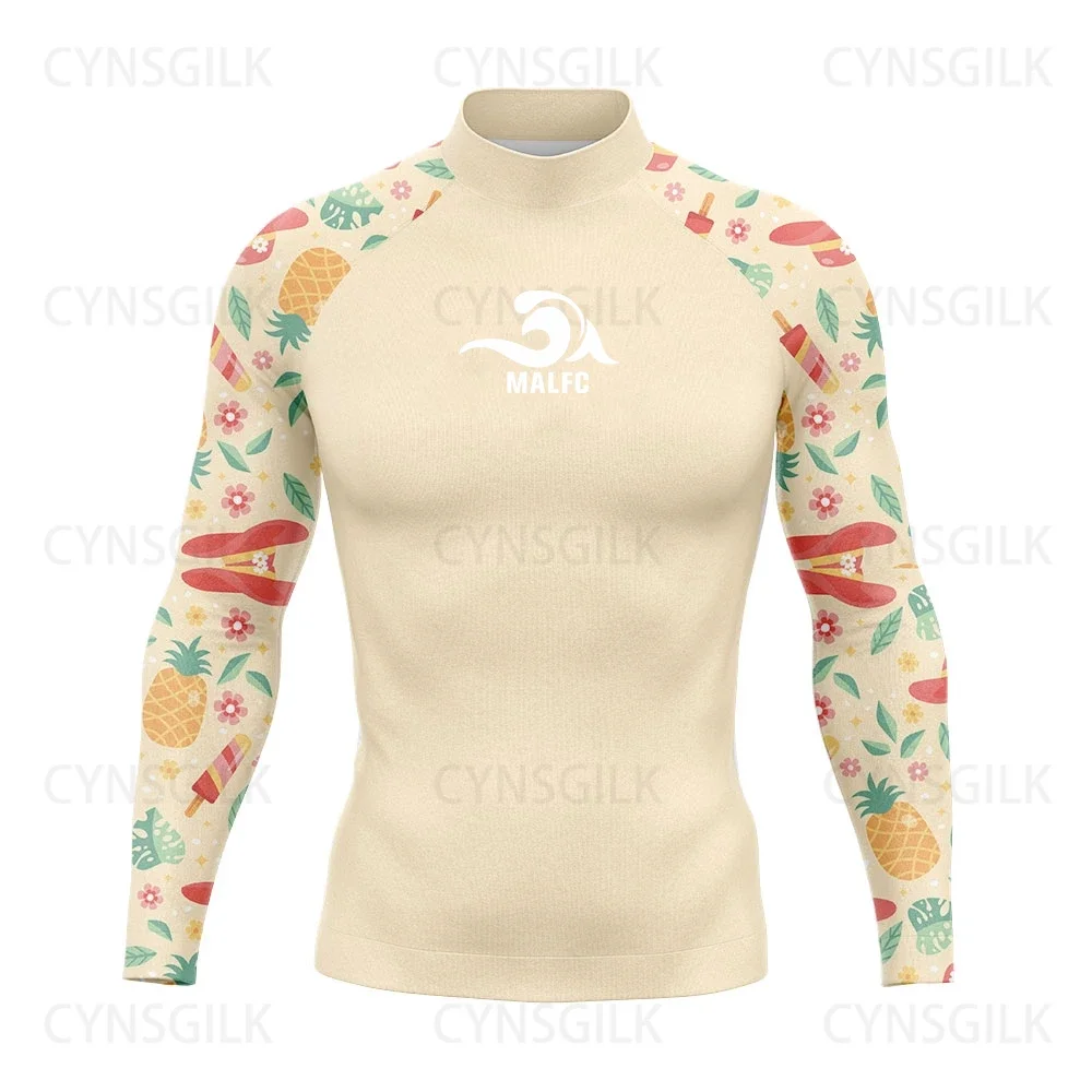 MALFC-Rash Guard z długim rękawem dla mężczyzn, ubrania do surfingu, strój kąpielowy Rashguard, odzież surfingowa, UPF 50, sporty wodne, stroje