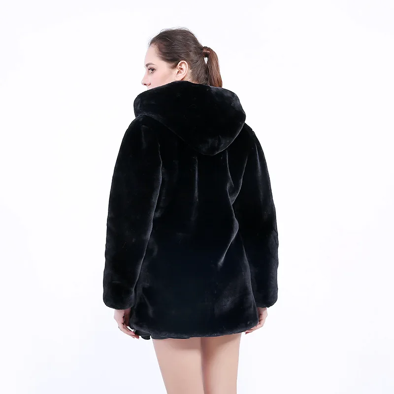 2021 New Korean Version Waist Black Imitation Fur Mink Hair Rabbit Fur Jacket Cotton Coat Medium and Long Women's Clothing
