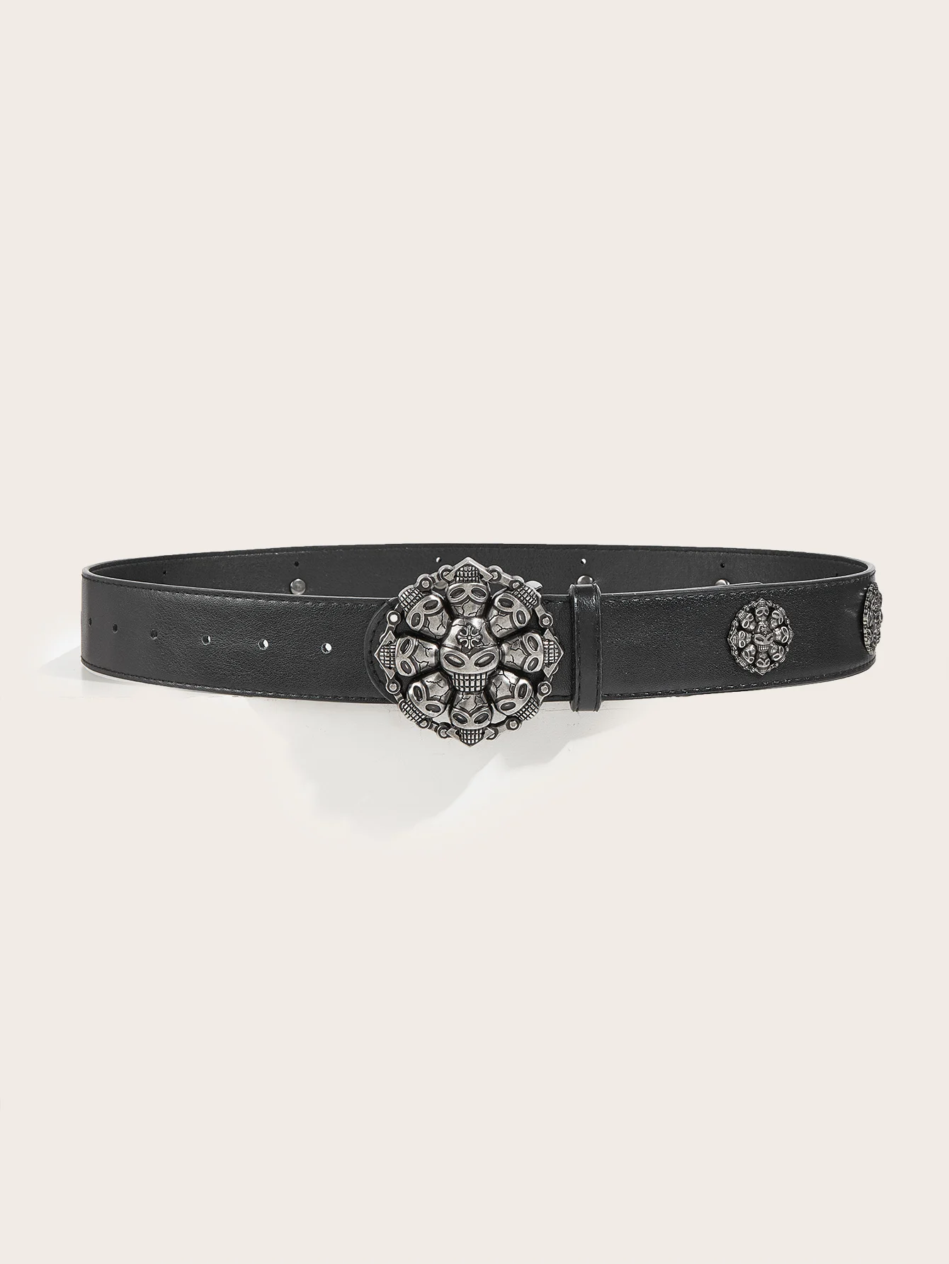 1pc Y2K Skull Belt Black PU Leather Punk Waist Belt With Round Silver Skull Buckle For Jeans Streetwear view 4