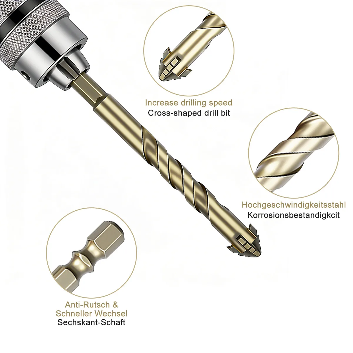 7PCS 3-12MM Four-Edged Serrated Eccentric Bit Set for Dry Drilling of Ceramic Tiles, Glass, Marble, Concrete, Stainless Steel