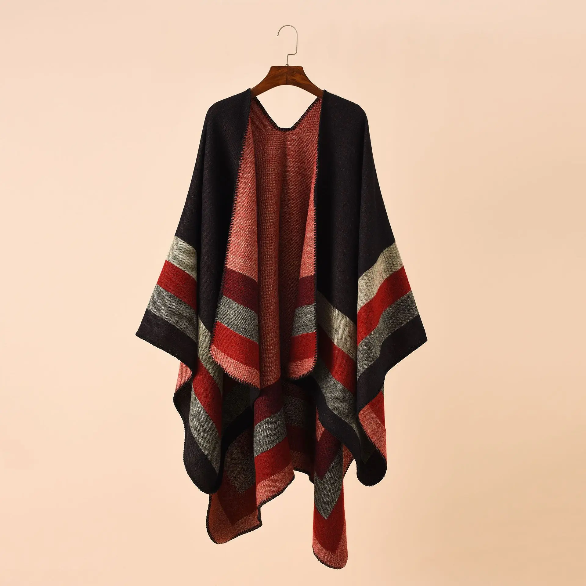 Ponchos xadrez quentes para mulheres, xales e envoltórios grandes, pashmina de caxemira, moda feminina, novo, inverno, 2024