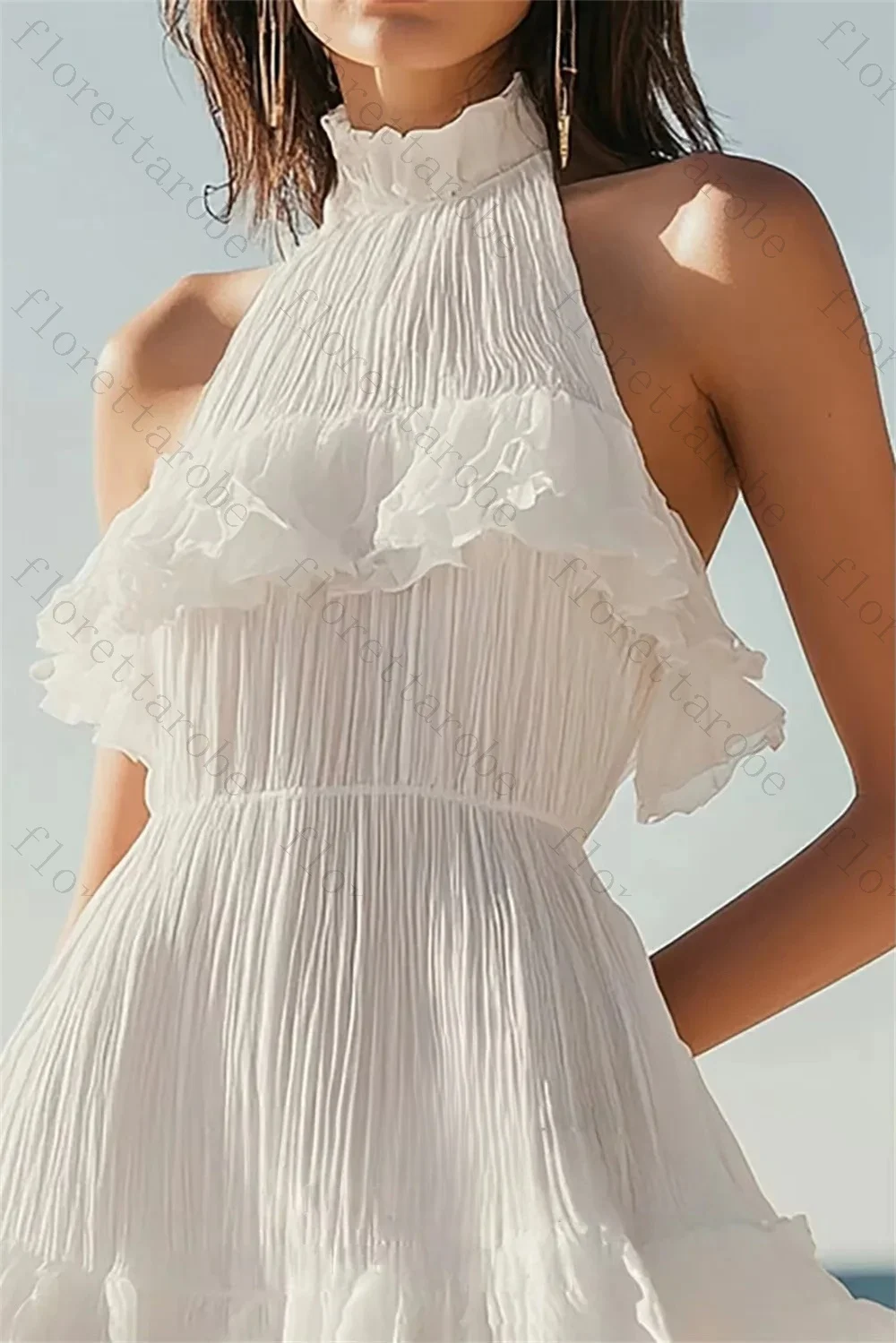 Customized Beach A-Line Short Wedding Dresses Elegant Pleats High Neck Sleeveless Mini Bridal Dress Sexy Open Back Bride Gowns