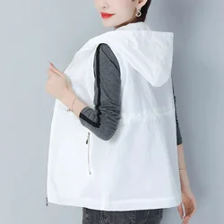 Thin Summer Women's Vest Jacket 2025 New Short Hooded Sleeveless Coat Female Solid color Casual Liner Waistcoat Jackets Tops