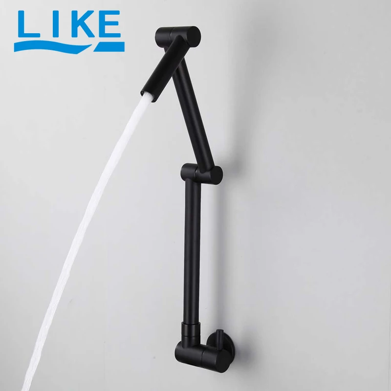 LIKE Wall Mounted Folding Faucet Kitchen Faucet Single Hole Single Cooling Faucet 360 ° Rotating Sink Faucet Matte Black