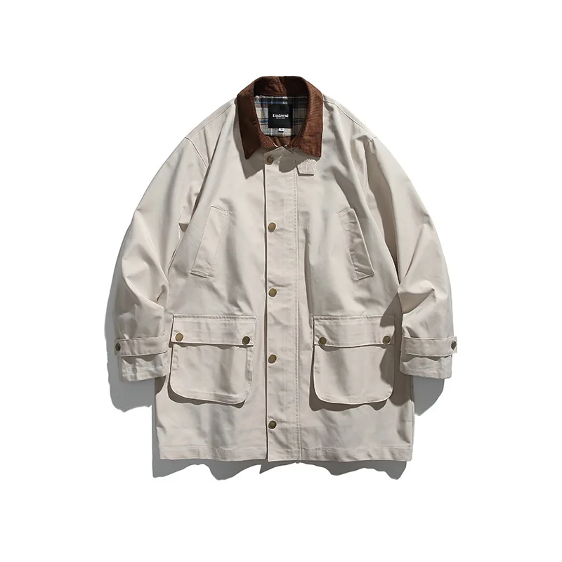 

Akkad Kuti 2026 New Spring Festival Casual Vintage Color Block Corduroy Stand Collar Windbreaker Jacket Loose Fit Male Outerwear