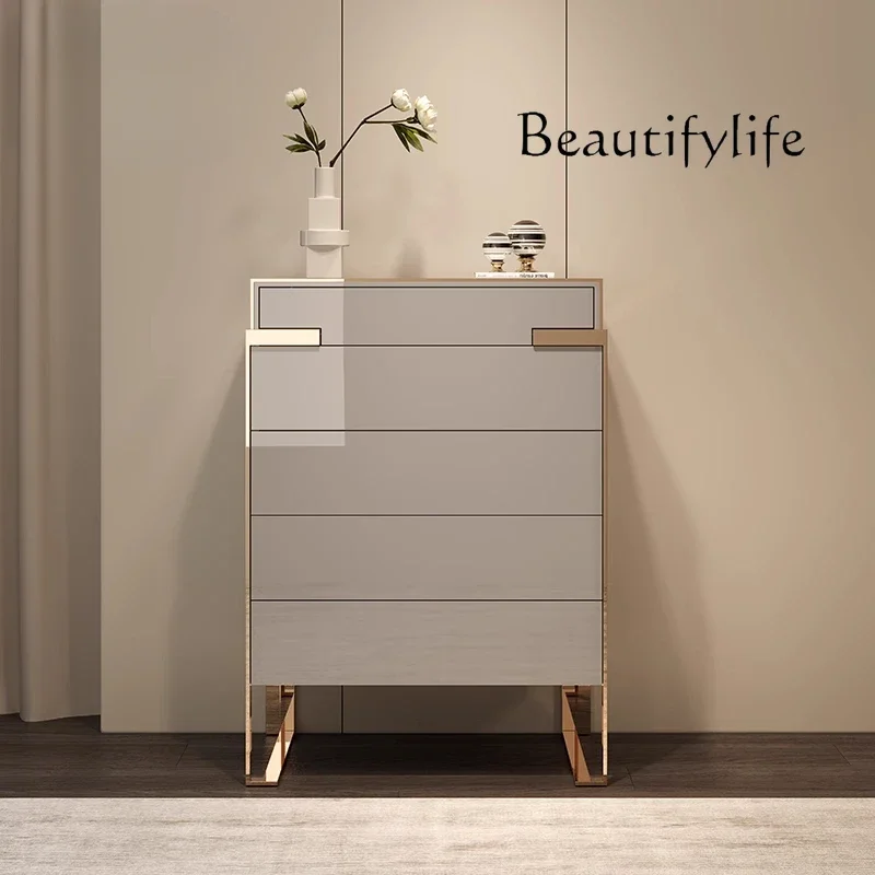 

Italian light luxury chest of drawers solid wood locker simple bedroom living room chest of drawers baking paint