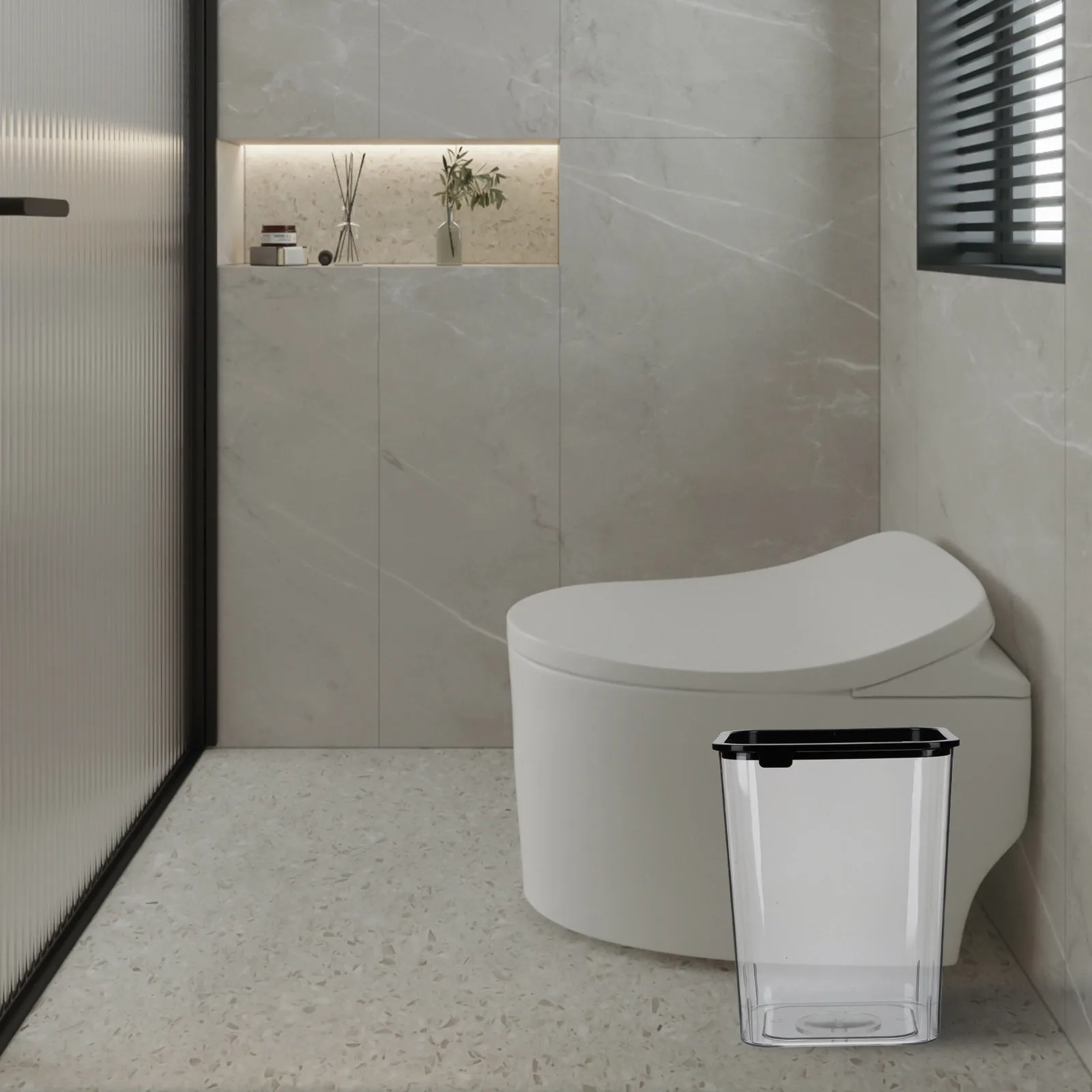 

Transparent Trash Bin Square Plastic Waste Container Non- Design Modern Look for Home Office Decorative Use