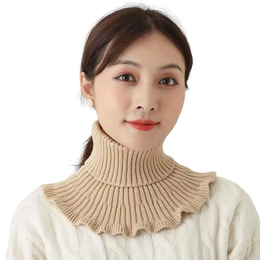 Winter Scarf Ribbed Texture Ruffle Trim Fake Scarf for Women High Collar Knitting Collar Autumn Winter Thickened Warm False