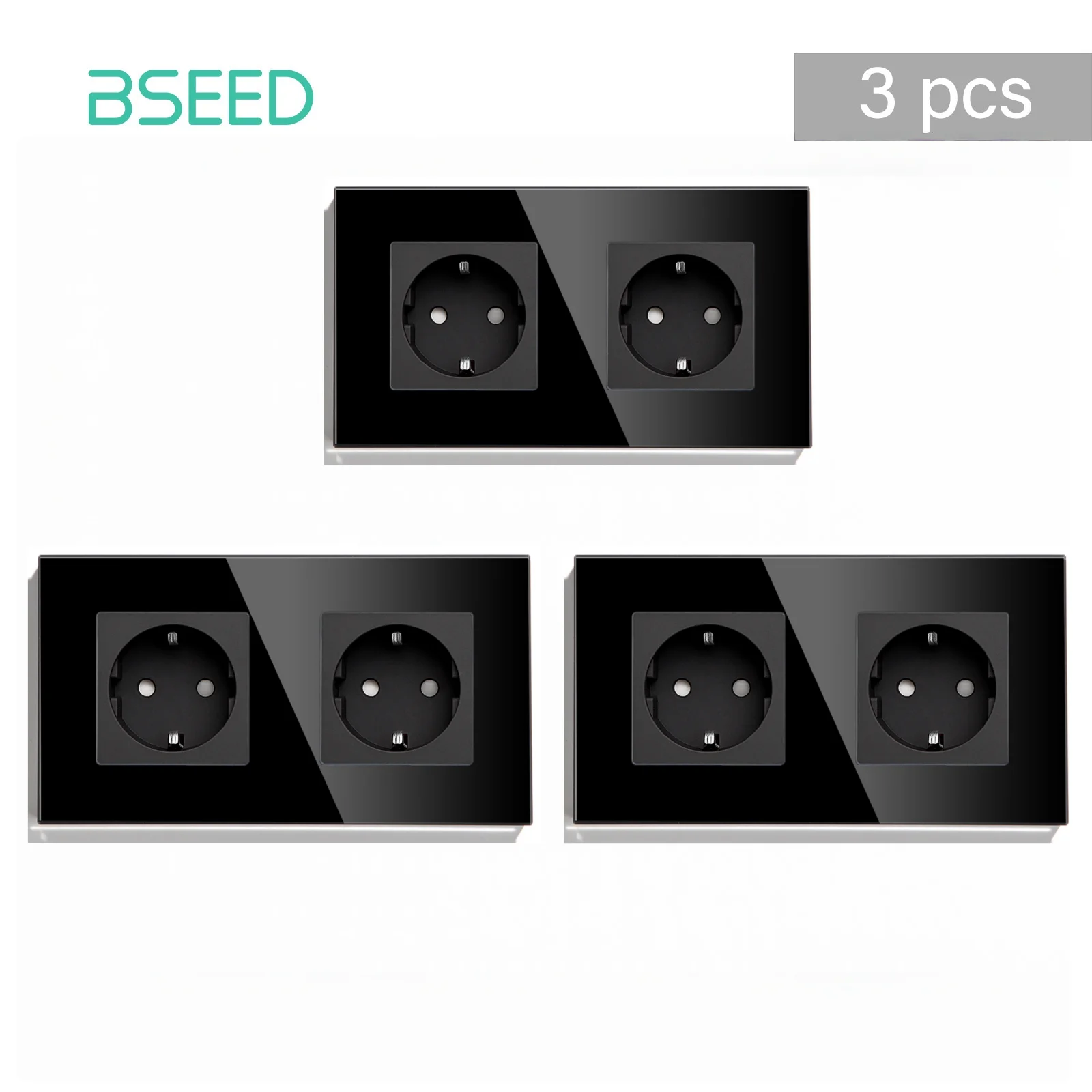 BSEED EU Standaard Stopcontact Glazen Frame 16A Dubbele Stopcontacten 157mm Voor Thuiskantoor Slaapkamer Stopcontact 3 Kleuren