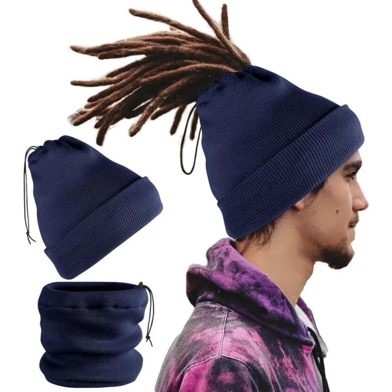 Versatile Neutral Knitted Rasta Beanie And Open Headscarf Hat for Winter Ideal for Long Hair And Suitable for Both Men And Women