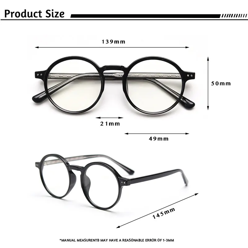 Caterside Round TR90 Frame Acetate Temple Glasses Men Prescription Eyewear Women Zero-Power Lens Computer Glasses High Quality