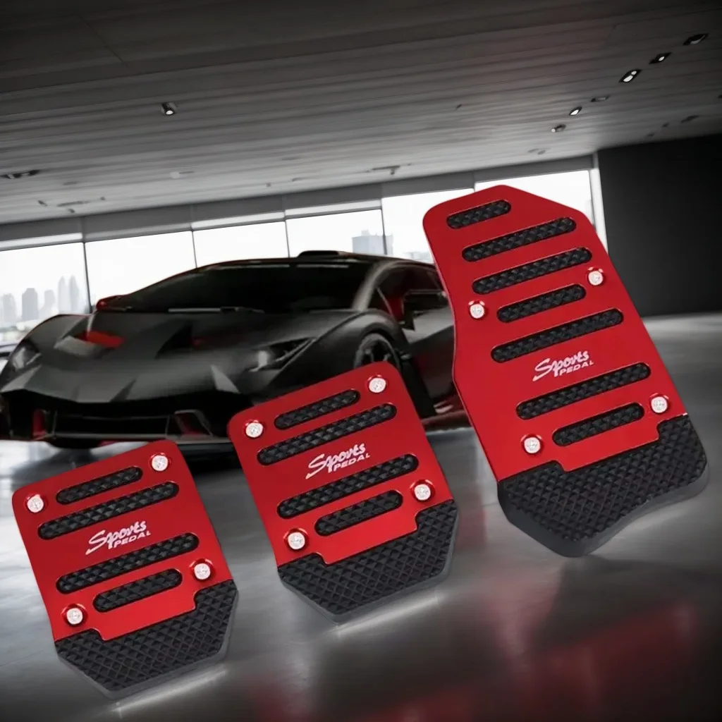 

Universal Car Pedal Covers - Aluminum Non-Slip Foot Pads for Auto Transmission - Brake/Gas Pedal Set - Red/Blue/Silver