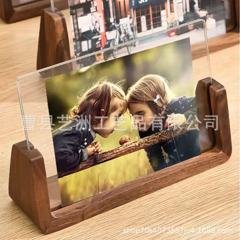 Walnut/Beech Creative Photo Frame Set Acrylic U Shape Transparent 10X15 13X18 15X20 20X25cm Desktop Wood Pictures